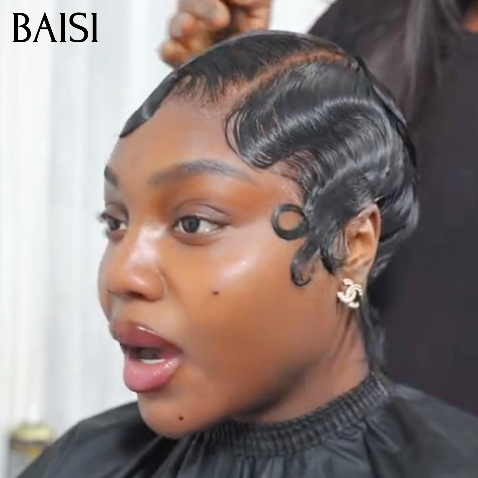 BAISI Full Lace Perruque Coiffée Pixie Courte Wave 139€ Coupe Légère Et Moderne Contre Chaleur 100% Identique en En 100% Cheveux humains