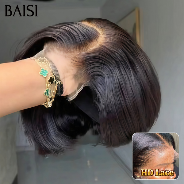 BAISI Lace 5x5 HD Pixie Lisse Noir 8Pouces 99€ Coupe Coquête et Mignone Lace Invisible Effet très Naturel en 100% Vrais Cheveux Humains