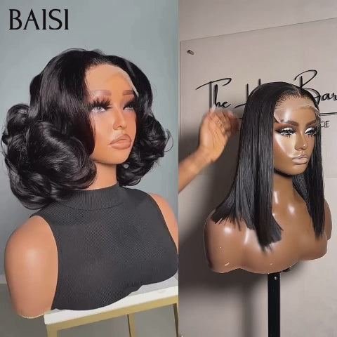 BAISI Perruques Vente Conbinée 119€ 5x5 lace closure egg wave 10 Pouces et 4x4 lace Lisse 10 Pouces en 100% Cheveux Humains