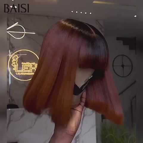 BAISI perruque Bob lisse Avec Frange avec racine en couleur Marron de Luxe 8 Pouces SDD bone straight 100% Vietnam Hair