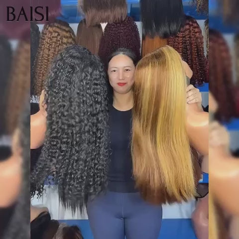 BAISI PROMO 2 Perruques 180€ 13X4 lace frontal curly wave 22 Pouces en couleur noir et  20 Pouces Lisse Mixte Miel Moitié Prix en 100% cheveux humains