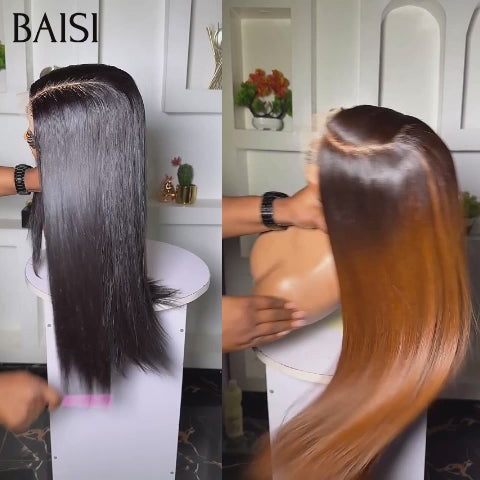 BAISI pour revendre 2 perruques 149€ 13x4 lace frontal Lisse BOB 14 pouces NOIR et brun 4T30#  en 100% vrais cheveux humains