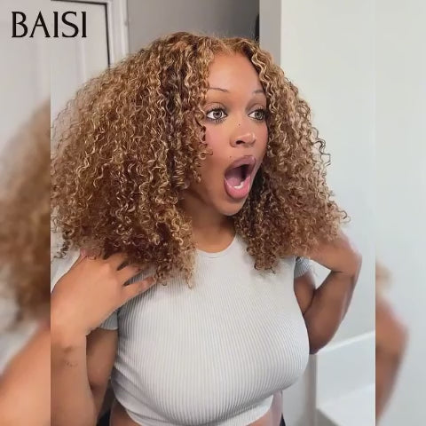 BAISI 4x4 Lace closure Perruque 250%densité water wave en couleur Marron Mixte Miel 14 pouces 99€ en France 100% Cheveux Humains