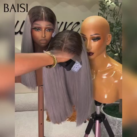 BAISI Perruque Lisse Bob 2x6 Lace Closure Couleurs personnalisées violet clair 100% Vietname Hair SDD bone straight En 100% Vrais Cheveux Humains