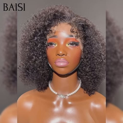 BAISI 13X4 Lace Perruque curly Wave noir 10 Pouces 66€ en 100% vrais cheveux humains BS65