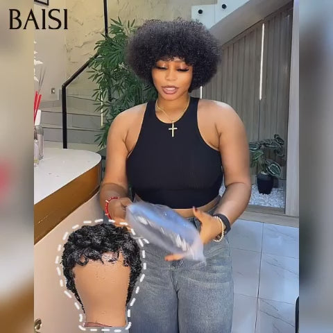 BAISI Achetez 1 +1 Gratuite= 58€ Offre Flash  Pixie Afro et finger wave sans Colle En 100% Cheveux Humains