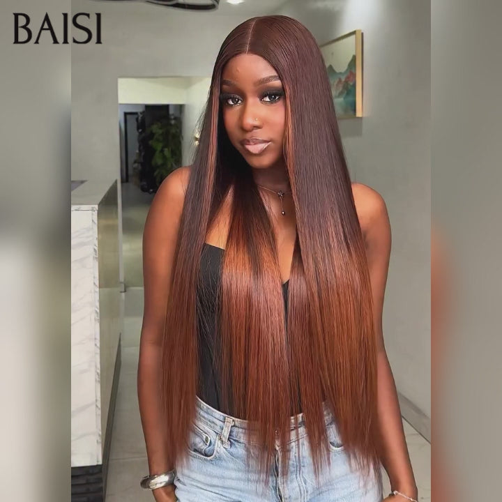 BAISI Offre spéciale 13X4 lace frontal Perruques Lisse brun avec racine Marron en 100% vrais cheveux humains
