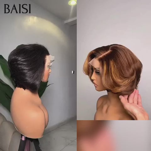 BAISI 2 Perruques Pixie 100€ Réduction avec code promo en couleur NOIR et Mixte en 100% vrais cheveux humains FR38