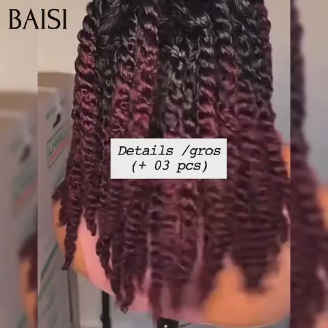 BAISI Perruques Full Lace avec coiffure tressée natte Promo en 3 couleurs noir ou bordeaux ou brun en 100% comme indiqué sur la photo En cheveux humains
