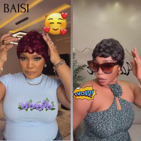 BAISI Promo Limitée 2 perruques chioma pixie 55€ en couleur NOIR et Bordeaux en 100% vrais cheveux humains