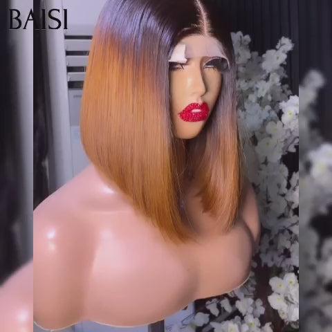 BAISI 2X6 lace closure perruque Lisse Bob 100% Vietnam Hair en couleur Marron 4T27# de luxe SDD BONE Straight Haute Qualité en 100% Cheveux Humains