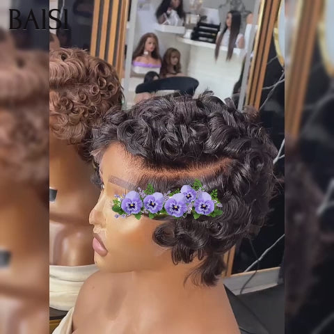 BAISI Achetez 2 perruques minimum au prix d'usine fournisseur pixie perruque chioma avec lace frontal Marron 48€ ou NOIR 45€ en 100% vrais cheveux humains