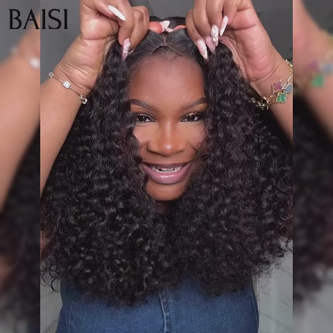 BAISI 4x4 Lace closure Perruque water wave NOIR 12 Pouces 99€ 300%densité 100% Cheveux Humains