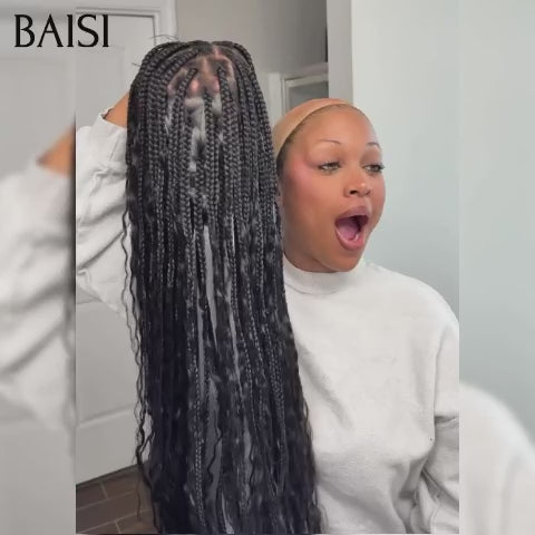 BAISI Nouvelle Arrivée Promo 149€ full lace Longue curly wave avec Nattes 250% Densité 100% cheveux humains base extension manuel semi-humains hair coiffure naturel