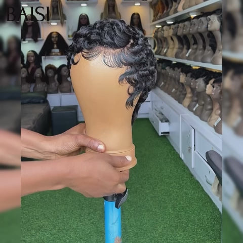 BAISI 13x4 lace frontal perruque chioma pixie finger wave ou 3 Perruques 139€ 13X4 pixie 2 Couleurs en 100% Cheveux Humains FR38