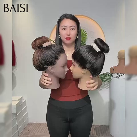 BAISI Perruque 13X4 lace frontal kinky straight Chignon Marron 1BT4# 169€ ou lisse Chignon NOIR 149€ comme sur la vidéo 100% identique 100% Raw Hair