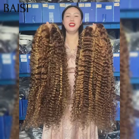 BAISI Perruque pour revendre 13x4 lace frontal deep wave 30 Pouces 200€ marron mixte miel en 100% Cheveux Humains