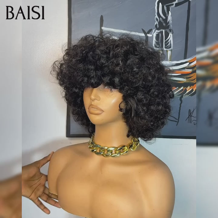 BAISI 300% densité sans Lace sans colle egg wave avec Frange BOB 75€ 12 Pouces ou  8 Pouces 100% Vietnam Hair Bob lisse Avec Frange Perruques Couleur Marron 4#  BS65