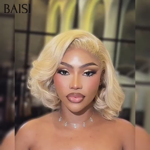 BAISI PROMO 4x4 lace closure Perruque Bouclée Egg Wave 88€ 12 Pouces en couleur blonde En 100% Cheveux Humains