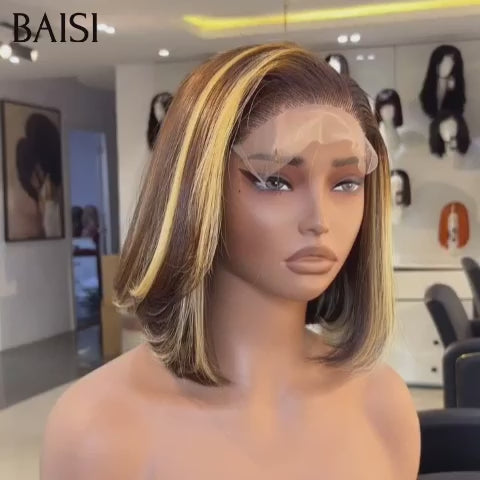 BAISI 13x4 Lace Frontal Perruque Bob Lisse 10 Pouces en Couleurs spécialement personnalisées 4/27# 200% densité plus de 20 ans d' utilisations