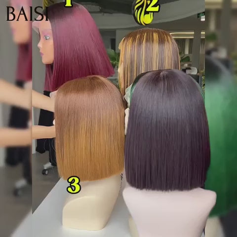 BAISI Offre spéciale 4 perruques 208€ 4 couleurs différentes Noir+Miel+Bordeaux+Mixte 8 pouces en 100% vrais cheveux humains BS120
