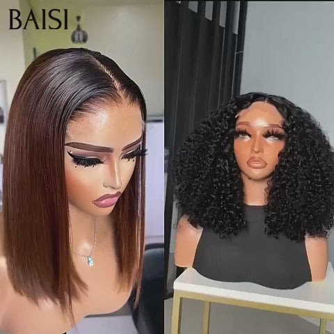 BAISI 2 Perruques 148€ PROMO 4X4 lace closure Lisse bob marron 10 pouces et water wave 12 pouces en 100% cheveux humains