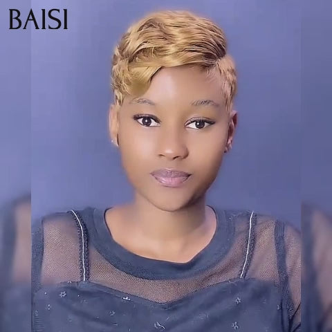BAISI 13X4 lace frontal finger wave  pixie Coiffure Perruque 66€ Miel en 100% Cheveux humains