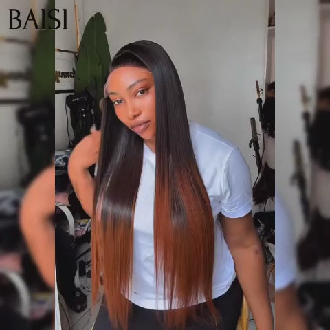 BAISI Offre spéciale 13X4 lace frontal Perruques Lisse marron avec racine noir 1BT4# pour revendre en 100% vrais cheveux humains