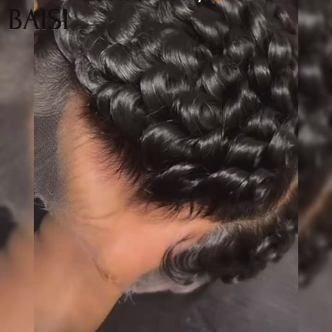 BAISI Perruques Chioma pixie finger wave 200% densité noir avec frontal 58€ en 100% Cheveux Humains BS60