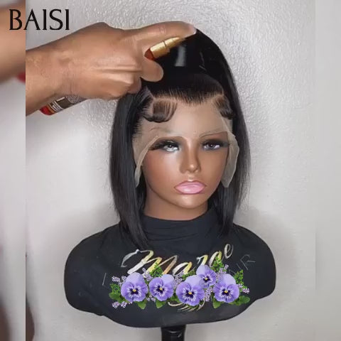 BAISI Promotion 13x4 Lace frontal Perruque noir lisse 10 pouces Coiffure comme la vidéo 69€ 100% Cheveux Humains