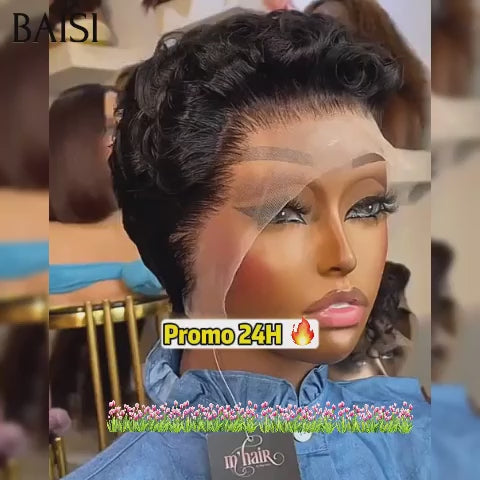 BAISI Perruque Avec Frontale lace Pixie petite coupe 4 couleurs NOIR ou marron ou blonde ou Bordeaux En 100% Cheveux Humains