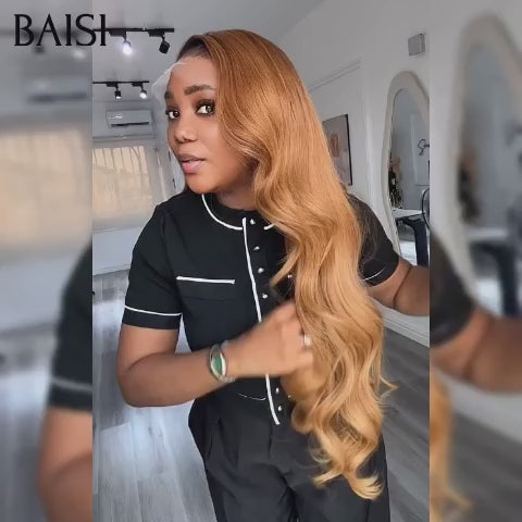 BAISI lace frontal Perruque Body wave Personnalisée De Haute Qualité Couleur Miel 4T27# 8 Pouces 69€ en 100% Cheveux Humains