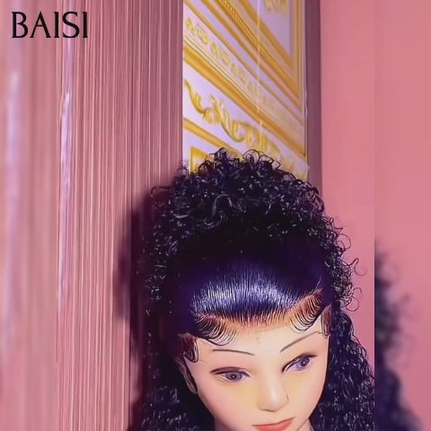 BAISI Promotion 149€ 13x4 Lace frontal Perruque noir curly wave 22 Pouces Coiffage des perruques 100% Cheveux Humains