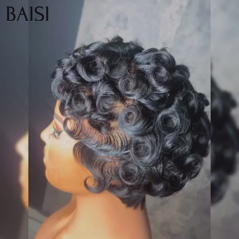 BAISI Perruque Chioma 13X4 lace Perruque pixie finger Wave NOIR 58€ en 100% Cheveux humains