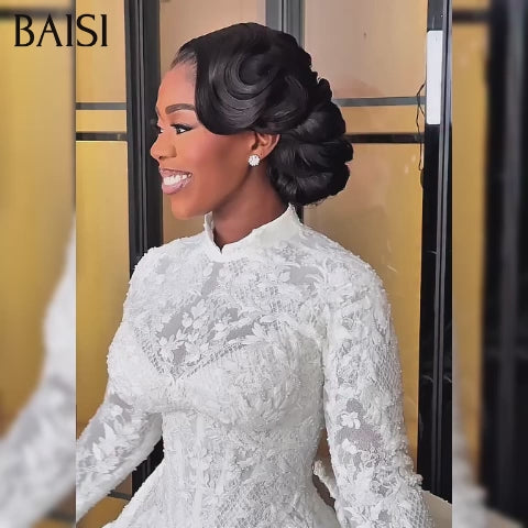 BAISI Coiffure de luxe Debby Perruques Mariage noir Prête à porter chignon et personalisation comme sur la vidéo 100% identique avec lace frontale événement spécial