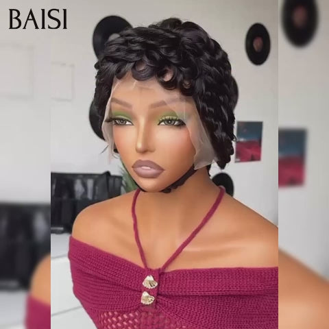 BAISI Perruque chioma pixie Lace frontale 13x4 noir ou Avec La Raie De Côté En Couleur Personnalisée Miel