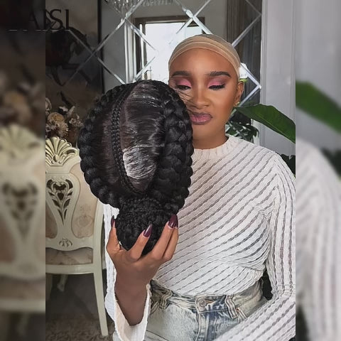 BAISI Perruque 149€ Full Lace avec coiffure style tresses regroupées en chignon en 100% comme indiqué sur la photo En 100% cheveux humains