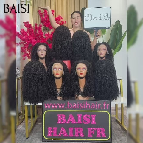 BAISI promotion 13x4 Lace Frontale Perruque curly wave 18 Pouces 139€ Moitié Prix Sans Colle Lace déjà couper Facile à Porter en 100% Cheveux Humains