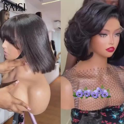BAISI perruque Lisse BOB avec Frange 59€ 8 Pouces ou 4x4 lace closure Bob 66€ 10 Pouces BLACK FRIDAY  en 100% Cheveux Humains
