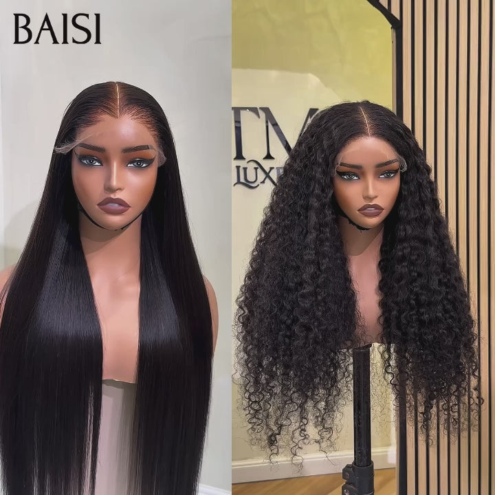 BAISI Achetez 1 +1 Gratuite= 279€ 13X4 lace frontal curly wave 22 pouces et 4x4 lace closure lisse 32 pouces en 100% vrais cheveux humains
