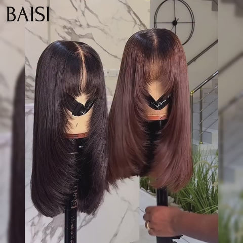 BAISI perruque Vietnam Hair Lisse Bob avec frange 2 Perruques 199€ 16 pouces Moitié Prix Haute Qualité 250% Densité NOIR SDD BONE Straight en 100% Cheveux Humains MP50