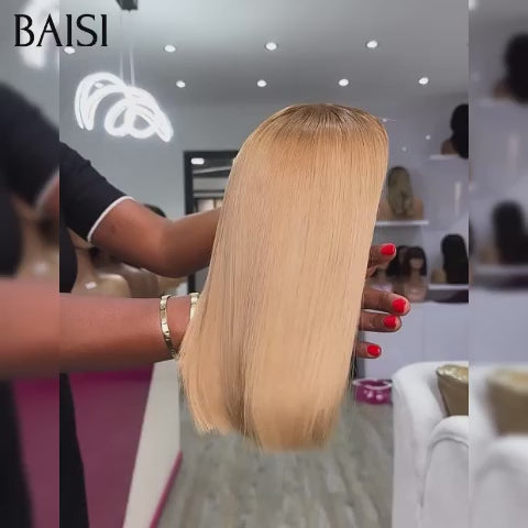 BAISI 2x6 Lace Perruque Lisse Miel 4T27# ou #613 Blonde 8 Pouces 99€ En 100% Cheveux Humains Vietnam Hair
