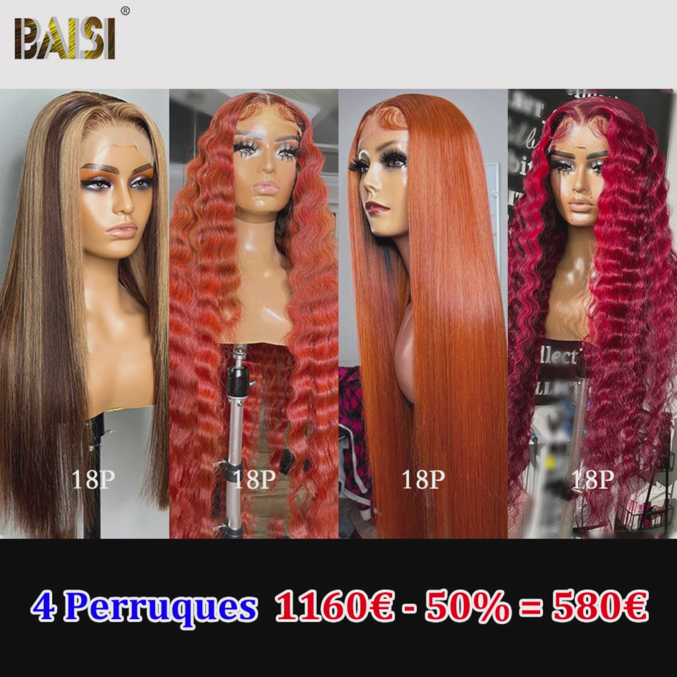 BAISI HAIR FR Lot von 4 Perücken mit Körperwelle in Farbe 510€ aus 100 nel  2023