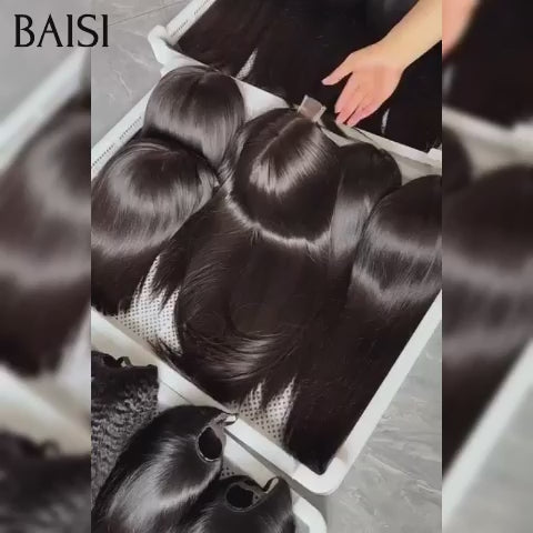 BAISI Perruque 2X6 lace closure Lisse SDD bone straight DE luxe 250% densité noir Moitié Prix en 100% Cheveux Humains MP50