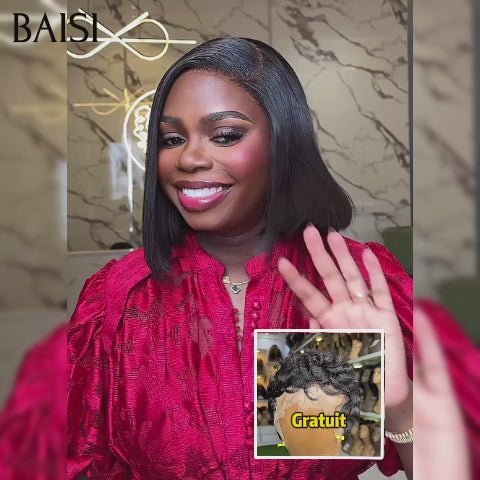 BAISI Offre Flash Perruque Achetez 1 +1 Gratuite = 99€ Perruques en Gros 13x4 lace frontal lisse 10 pouces et pixie finger wave 100% cheveux humains