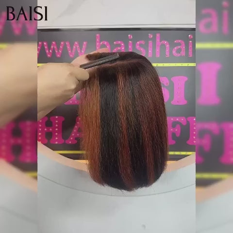 BAISI 2X6 lace closure perruque 100% Vietnam Hair Lisse BOB en couleur NOIR Mixte brun 1B/30# de luxe SDD BONE Straight  Haute Qualité en 100% Cheveux Humains