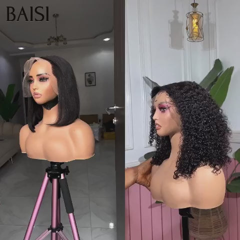 BAISI 2 Perruques 139€ 13x4 lace frontal Lisse 10 Pouces et curly wave 18 Pouces en 100% vrais cheveux humains