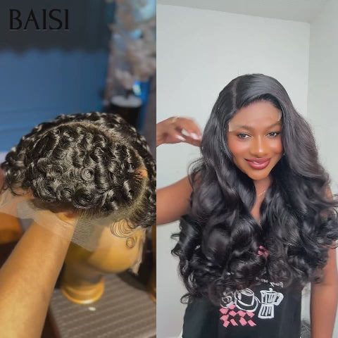 BAISI 2 Perruques 139€ Réduction avec code promo 4x4 lace closure Body wave 22 Pouces et 13x4 lace pixie finger wave en 100% vrais cheveux humains