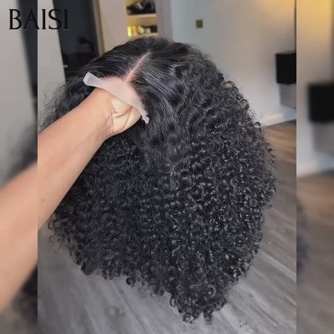 BAISI 4x4 Closure Perruque Curly Bouclée Frisée 12 Pouces 75€ ou Volume de 250% 14 pouces 129€ en 100% Cheveux Humains BS65