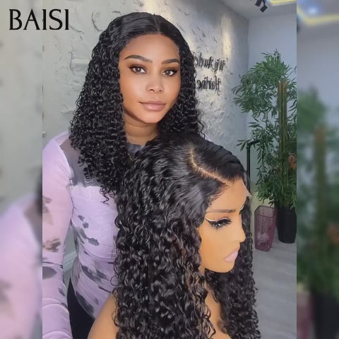 BAISI Flash Offer 13x4 Lace frontal Perruque 10 pouce NOIR water wave 60€ en 100% Cheveux Humains